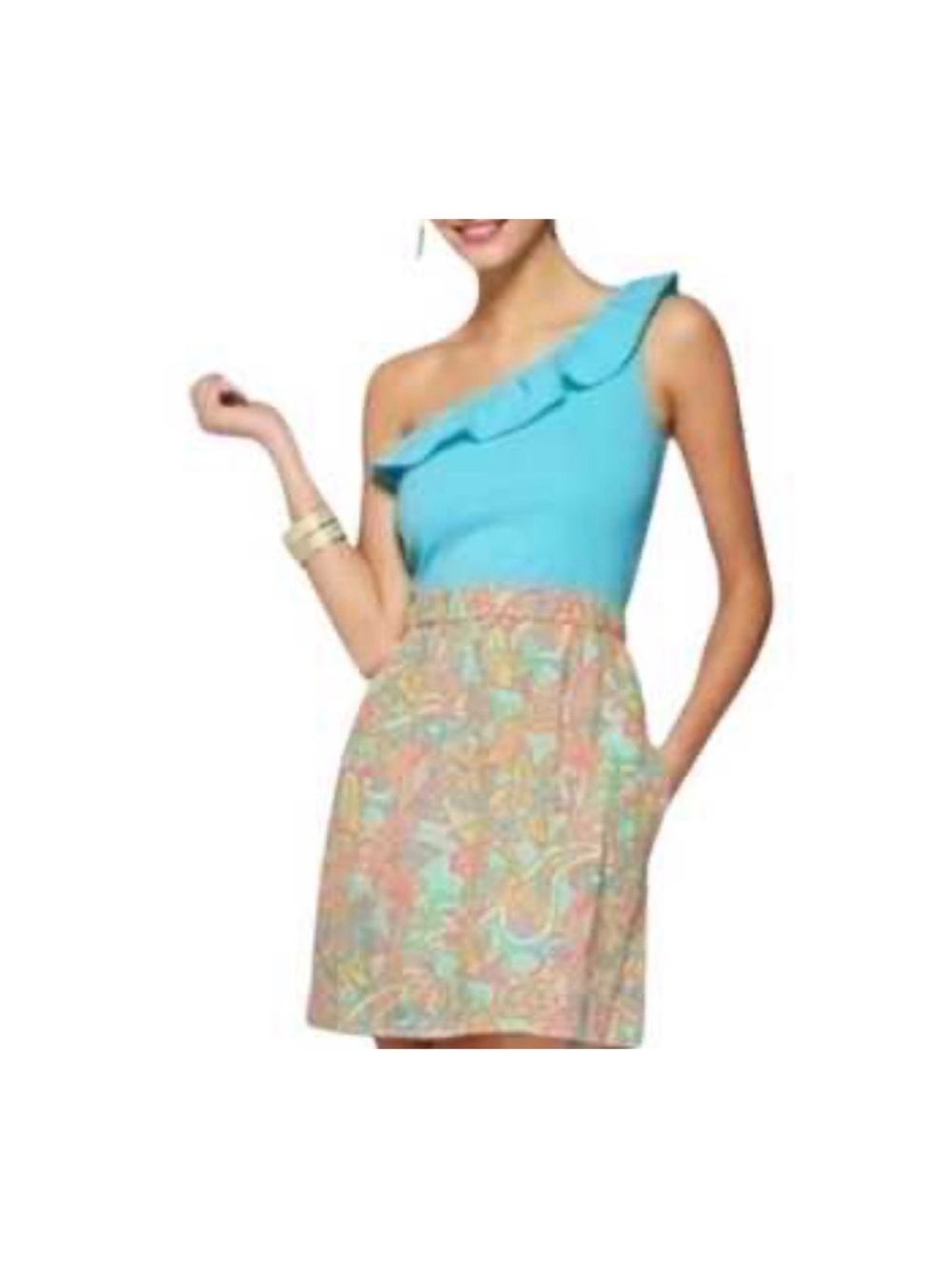 Lilly Pulitzer Dionne One Shoulder Mini Dress  Ruffle Trim Size XL Summer